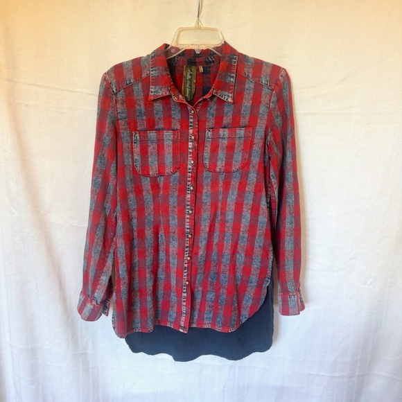 Aratta Silent Journey Plaid Embroidered Peacock Button Down Shirt - Picture 4 of 9